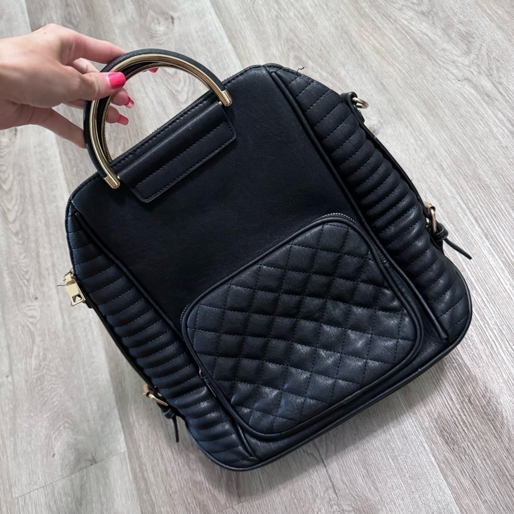 Black Bookbag Purse Quilted Large Handbag Diaper Bag